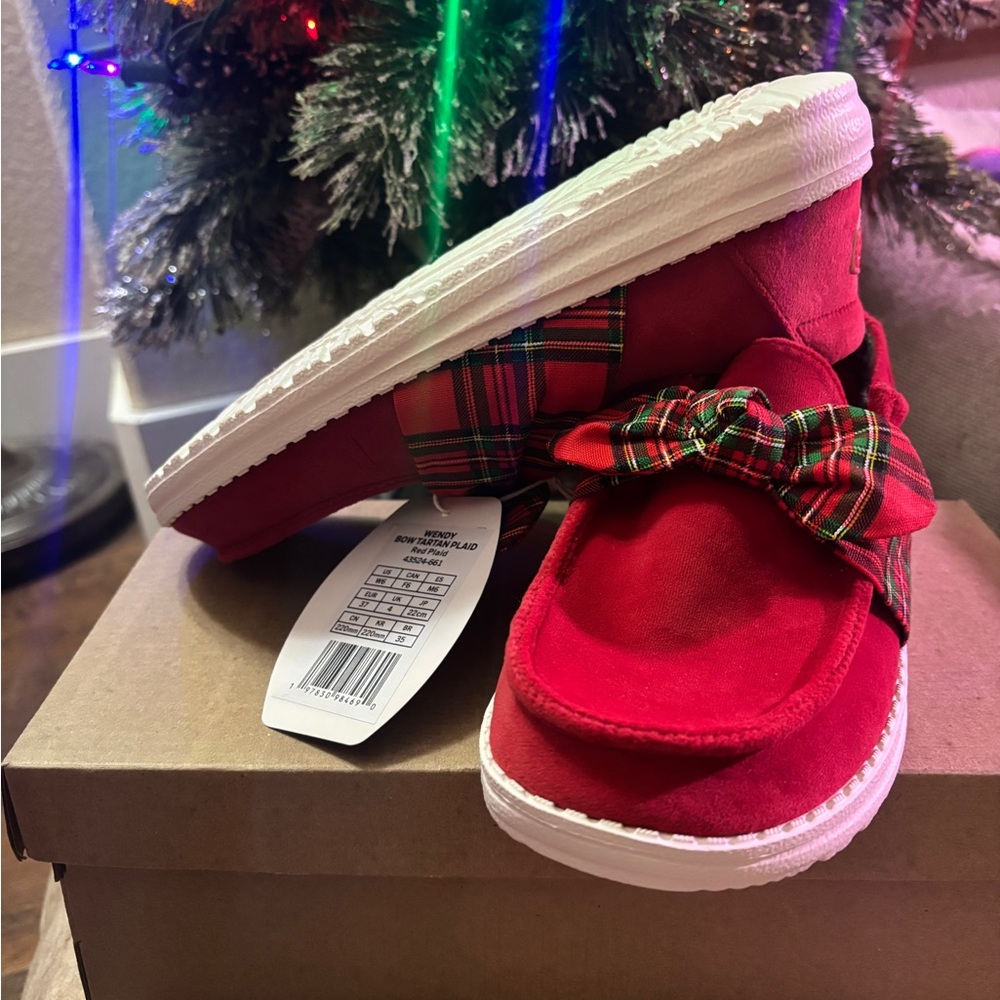 Hey Dude Red Tartan Women's Flats